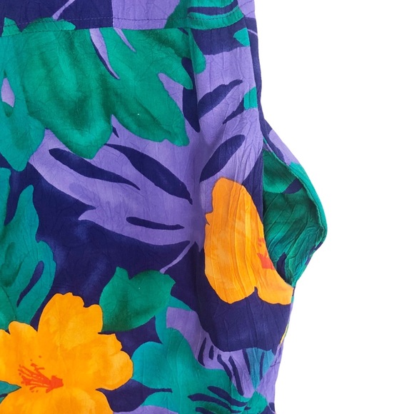 VINTAGE Jams World Tropical Floral “Bisctera” Print Midi Tank Dress Side Slit - Picture 7 of 10